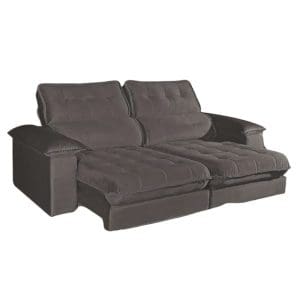 Sofá Retrátil e Reclinável 5 Lugares Vezzo Astro 2.50m – Molas Ensacadas – Veludo Marrom Luxo – Pillow Top 14cm