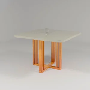 Mesa de Jantar Retangular - Tampo de MDF com Vidro - Base Naturale e Tampo Off White - 0.90x0.90m  - Vezzo Segovia