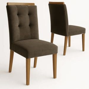 Cadeira para Mesa de Jantar Porto - Tecido Linho com Assento e Encosto Marrom Acinzentado - Kit com 2 unidades.