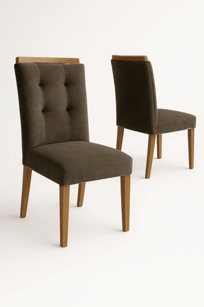 2 8 Cadeira para Mesa de Jantar Porto – Kit com 2 Unidades – Tecido Linho Marrom Acinzentado – Estrutura 100% MDF e Encosto Anatômico