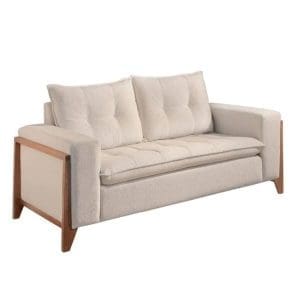 Sofá 2 Lugares Madri – Chenille Bouclê Creme – 156 cm – Espuma D33 e Estrutura em Madeira Maciça