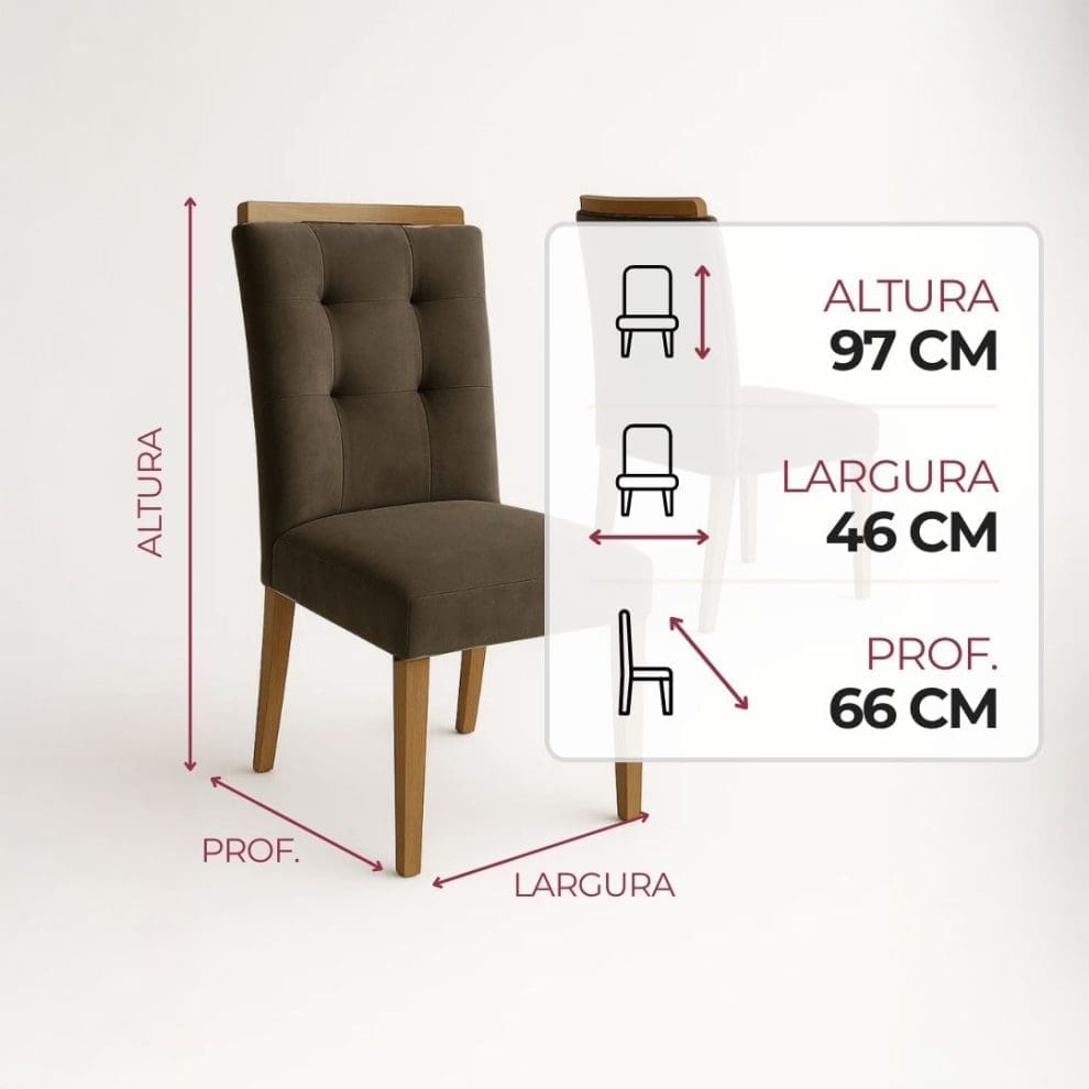 Cadeira Porto – Linho marrom acinzentado Cadeira para Mesa de Jantar Porto – Kit com 2 Unidades – Tecido Linho Marrom Acinzentado – Estrutura 100% MDF e Encosto Anatômico