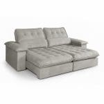 Sofá Retrátil e Reclinável 5 Lugares Vezzo Astro 2.50m – Molas Ensacadas – Veludo Cinza Luxo – Pillow Top 14cm