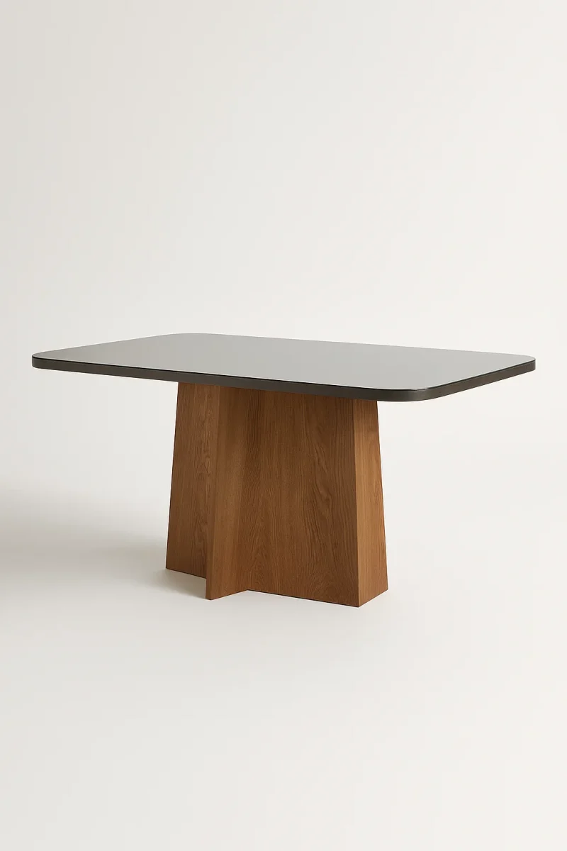assets task 01jtgqzjk2ey9bkn6edmszea28 1746466292 img 0 Mesa de Jantar Retangular - Tampo de MDF com Vidro - Base Naturale e Tampo Grafite - 1.20x0.80m - Vezzo Porto
