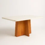 Mesa de Jantar Retangular - Tampo de MDF com Vidro - Base Naturale e Tampo Off White - 1.20x0.80m  - Vezzo Porto