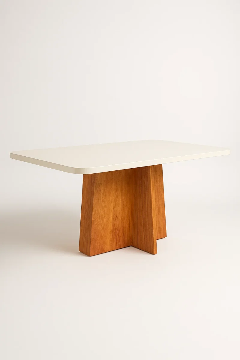 assets task 01jtgt52wqe28vje3h3h5ezy60 1746468575 img 0 Mesa de Jantar Retangular - Tampo de MDF com Vidro - Base Naturale e Tampo Off White - 1.20x0.80m - Vezzo Porto
