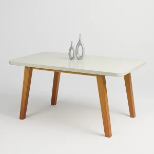 Mesa de Jantar Arizona – Naturale/Off White – 130x90 cm – Tampo de Vidro e Estrutura 100% MDF
