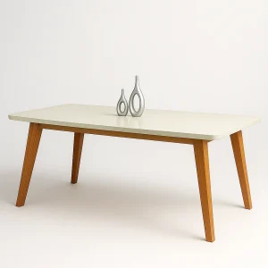Mesa de Jantar Retangular - Tampo de MDF com Vidro - Base Naturale e Tampo Off White - 1.60x0.80m  - Vezzo Arizona