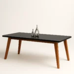 Mesa de Jantar Retangular - Tampo de MDF com Vidro - Base Naturale e Tampo Grafite - 1.60x0.80m  - Vezzo Arizona