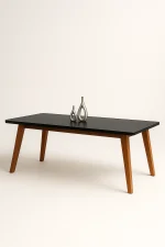 Mesa de Jantar Retangular - Tampo de MDF com Vidro - Base Naturale e Tampo Grafite - 1.60x0.80m  - Vezzo Arizona