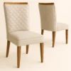 Cadeira para Mesa de Jantar Santarém – Kit com 2 Unidades – Tecido Linho Bege – Estrutura em Madeira e Detalhe Amadeirado no Encosto