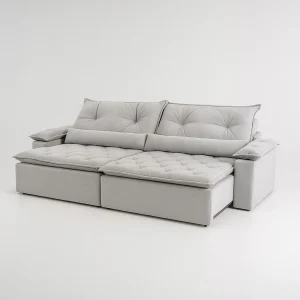 Sofá Retrátil e Reclinável Âmbar 240 cm – Veludo Jolie Cinza, Pillow 15 cm e Estrutura de Madeira Reflorestada
