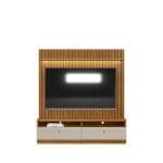 Conjunto Rack com Painel Catalunha – 1,80 m – MDP/MDF – Painel Ripado, 2 Gavetas e Puxadores em Couro – Para TV até 75”