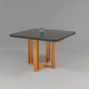 Mesa de Jantar Retangular - Tampo de MDF com Vidro - Base Naturale e Tampo Grafite - 0.90x0.90m  - Vezzo Segovia
