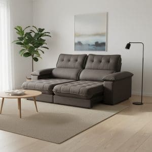 Sofá Retrátil e Reclinável 5 Lugares Vezzo Astro 2.50m – Molas Ensacadas – Veludo Marrom Luxo – Pillow Top 14cm