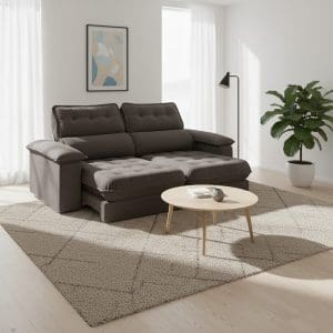 Sofá Retrátil e Reclinável Astro 2,90m – Molas Ensacadas e Espuma D33 – Veludo Luxo Marrom – Pillow Top 14cm