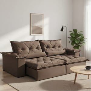 Sofá Retrátil e Reclinável Diamante – 3 Lugares – Veludo Jolie Marrom – 2,20 m