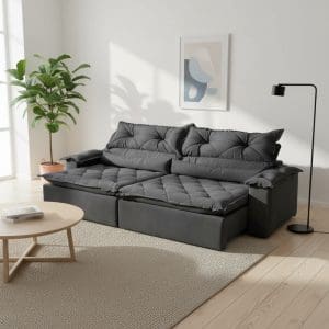 Sofá Retrátil/Reclinável Ambar - Veludo Jolie Grafite - 200cm