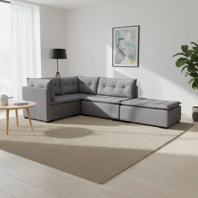 generated image 1762350858290 Sofá de Canto com Puff 5 Lugares Vezzo Reverse - 1.88m - Veludo Cinza Grafite