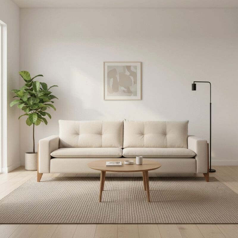 generated image 1762792599406 Sofá 2 Lugares Madri - Chenille Bouclê Creme - 2.16m - Espuma D33 e Estrutura em Madeira Maciça