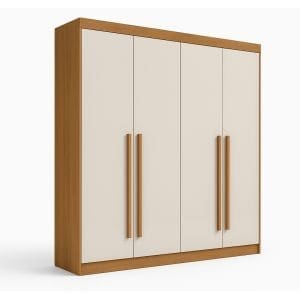 Guarda-Roupa Solteiro 4 Portas Detroit Plus – 3 Gavetas – 100% MDF – Cinamomo com Off White – 1,85 m