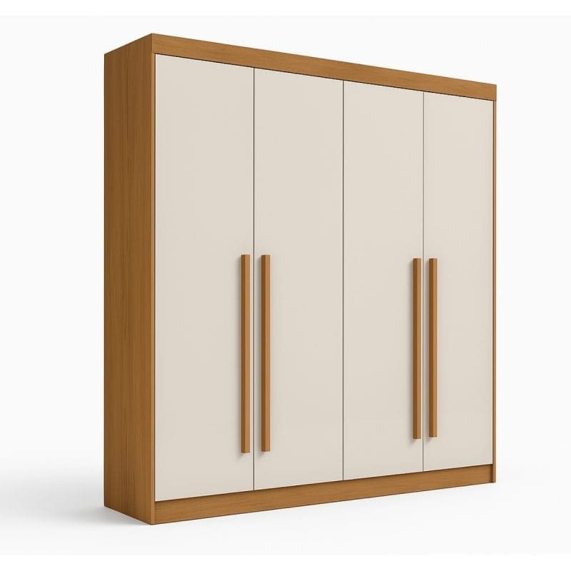 0001 4841 Guarda-Roupa Solteiro 4 Portas Detroit Plus – 3 Gavetas – 100% MDF – Cinamomo com Off White – 1,85 m