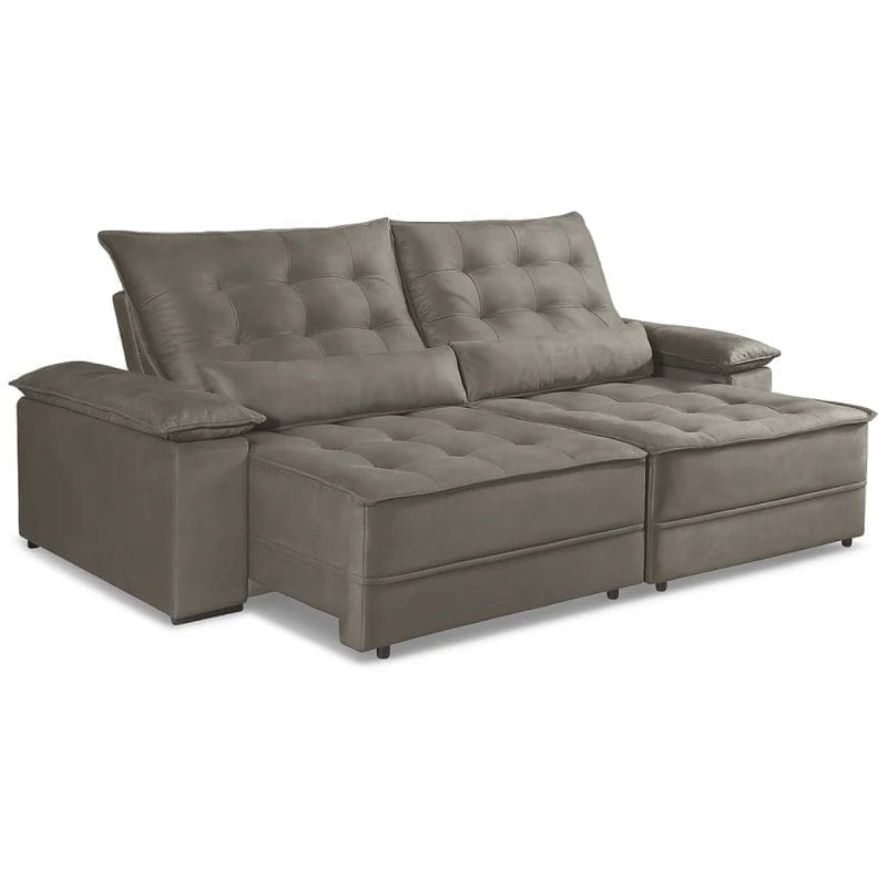 0001 4944 Sofá Retrátil e Reclinável Coral - Veludo cinza - 250cm