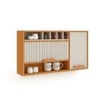 Armário de Cozinha Júpiter 2 Portas e 1 Basculante 120 cm – Cinamomo/Off White, Estrutura em MDP e Pistão a Gás