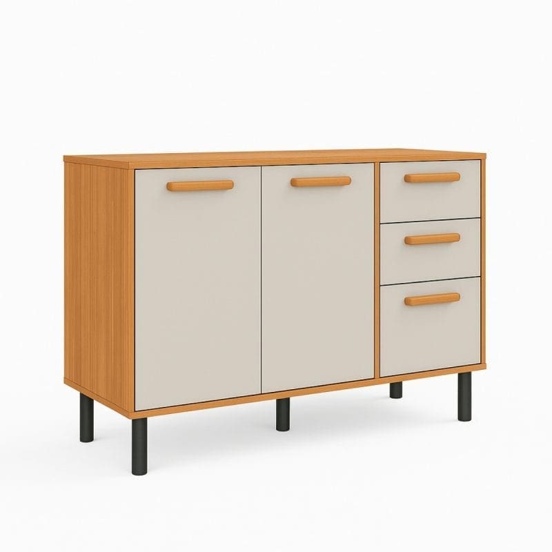 0001 5453 Balcão de Cozinha Júpiter – 3 Portas e 2 Gavetas – Cinamomo/Off White – 1,20 m