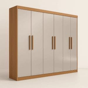 Guarda-Roupa Casal 6 Portas Memphis Plus – 6 Gavetas – Estrutura MDF – Cinamomo com Off White – 2,06 m