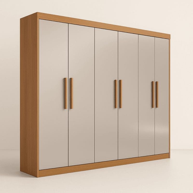 20250412 1523 Guarda roupa Minimalista Moderno remix 01jrnktk77frqae673084hz4pj Guarda-Roupa Casal 6 Portas Memphis Plus – 6 Gavetas – Estrutura MDF – Cinamomo com Off White – 2,06 m