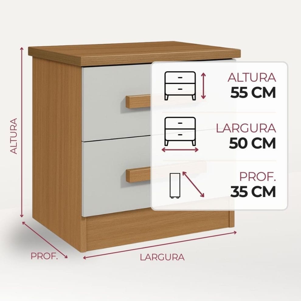 Comoda 2 Gavetas Atlanta Cômoda Atlanta – 2 Gavetas – 100% MDF – 50 cm de Largura – Cinamomo/Off White