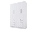 Guarda-Roupa Solteiro 4 Portas Austin – 8 Gavetas – Estrutura MDF – Branco – 1,60 m