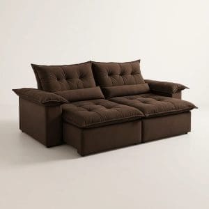 Sofá Retrátil e Reclinável Diamante – 3 Lugares – Veludo Jolie Marrom – 2,20 m