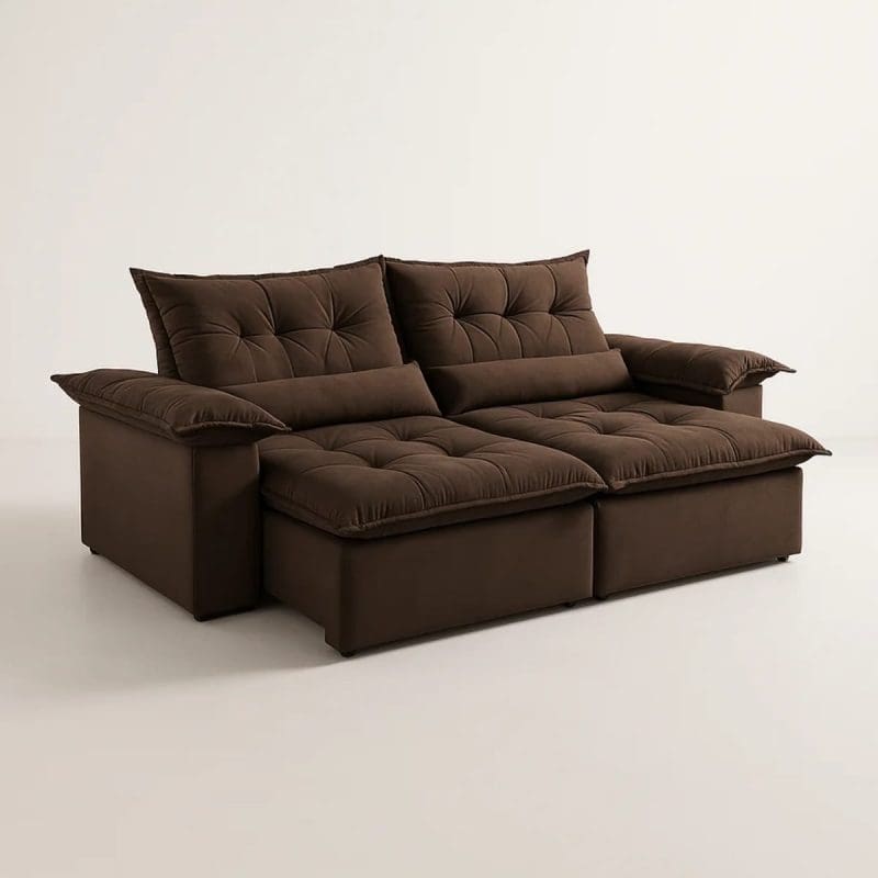 0001 1125 Sofá Retrátil e Reclinável Diamante – 3 Lugares – Veludo Jolie Marrom – 2,20 m