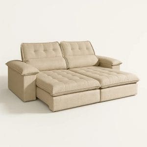 Sofá Retrátil e Reclinável Astro 2,50m – Molas Ensacadas – Espuma D33 com Pillow 14cm – Linho Bege