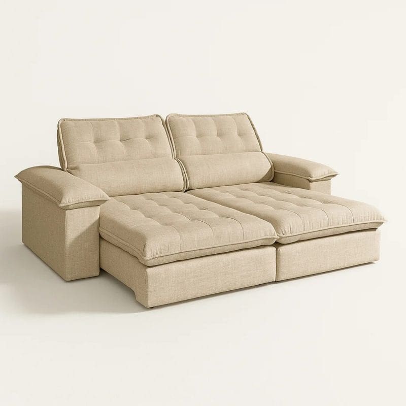 0001 131 1 Sofá Retrátil e Reclinável Astro 230cm – Molas Ensacadas – Conforto com Espuma D33 – Linho Bege