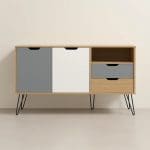 Buffet Aparador Glenda – 2 Portas e 2 Gavetas – Design Escandinavo – Pés de Metal e Nicho