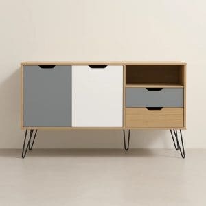Buffet Aparador Glenda – 2 Portas e 2 Gavetas – Design Escandinavo – Pés de Metal e Nicho