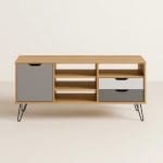 Rack de TV Glenda para TV até 60” – Design Escandinavo – Pés de Metal – 1 Porta e 2 Gavetas