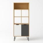 Estante Livreiro Glenda – 9 Nichos e 2 Portas – Design Escandinavo – Pés de Metal
