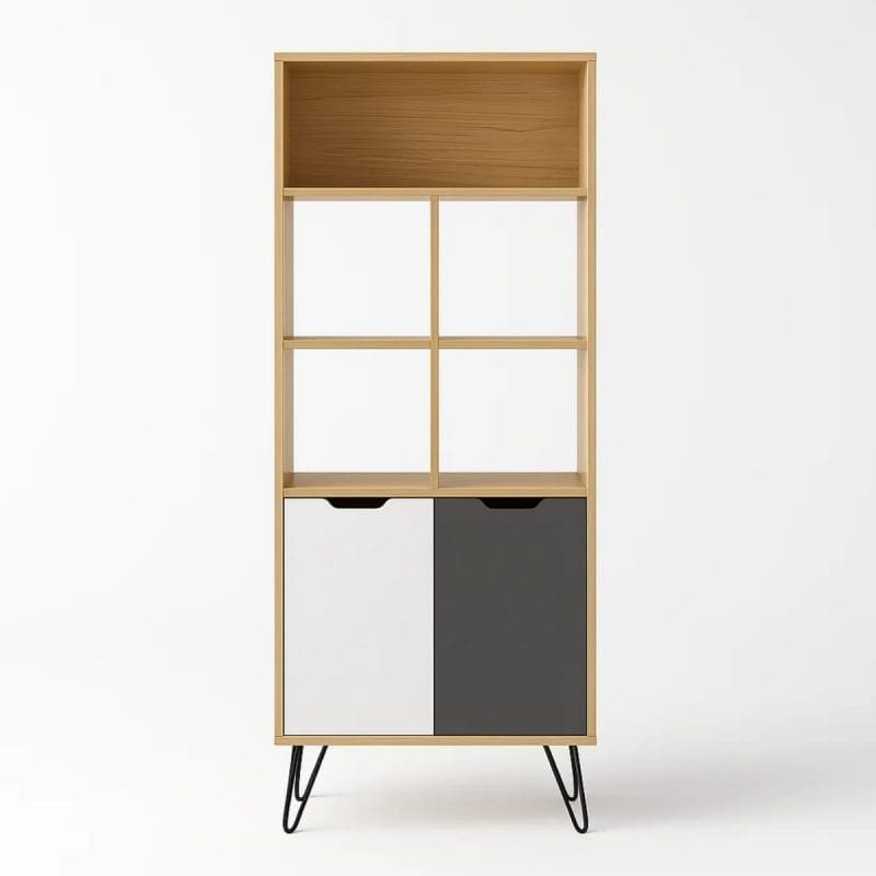 0001 1446 Estante Livreiro Glenda – 9 Nichos e 2 Portas – Design Escandinavo – Pés de Metal