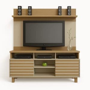 Painel com Rack para TV até 60” – 182 cm – Design Ripado com 2 Portas e 5 Nichos