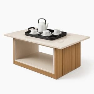 Mesa de Centro Veneza – Cinamomo/Off White – Com Vidro Pintado e Rodízios