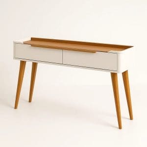 Aparador Buffet Begonia 136cm – Cantos Curvos Lacados – 2 Gavetas Telescópicas – Pés em Madeira Maciça