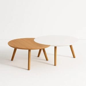 Conjunto Mesa de Centro Gardenia Luna – Tampo MDF 25mm Chanfrado – Pés em Madeira Maciça – Design Orgânico Encaixável