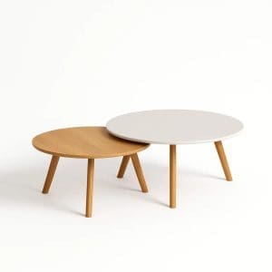 Conjunto Mesa de Centro Gardenia – Tampo MDF 25mm Chanfrado – Pés em Madeira Maciça – Design Ninho Sobreposto