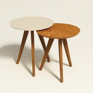 Conjunto Mesa Lateral Gardenia – Tampo MDF 25mm Chanfrado – Pés em Madeira Maciça – Design Ninho Sobreposto