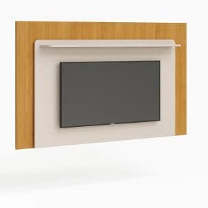 Painel de TV Begonia 2,18m com Iluminação LED – Detalhes Chanfrados e Laqueados – Estrutura MDP/MDF – Off White/Nature