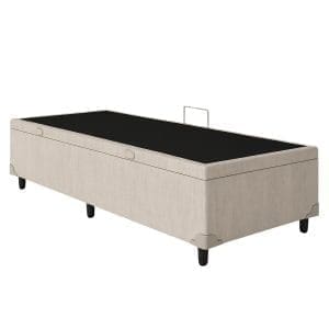 Base Box Baú Sultano Blindado – Solteiro – Tecido Linhão Palha – Estrutura Reforçada e Abertura Superior – 88x188x44 cm